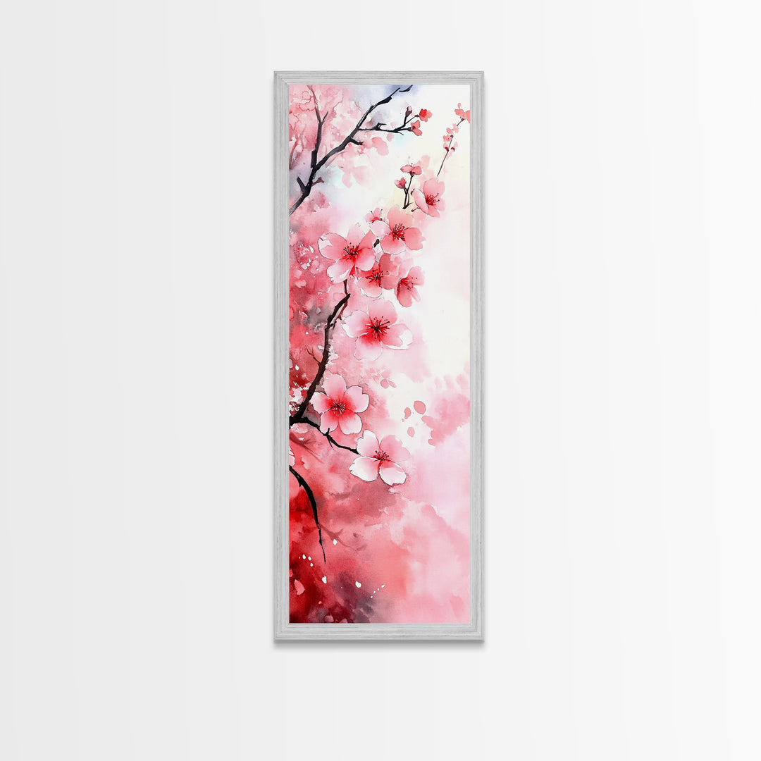 Cherry Blossom Framed Canvas Print, Japanese Inspired Wall Art, Pink Botanical Artwork, Minimalist Living Room Decor, Gift Idea