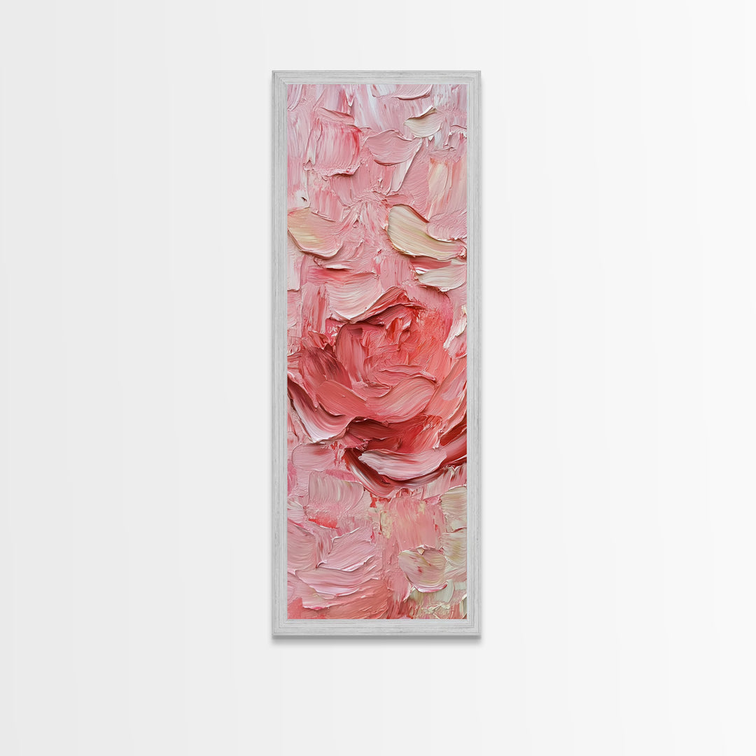 Abstract Pink Rose Textured Canvas Print, Light Pink Botanical Wall Art, Rose Painting Bedroom Art, Minimalist Floral Artwork