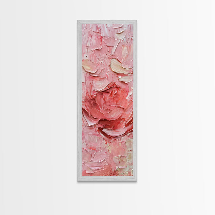 Abstract Pink Rose Textured Canvas Print, Light Pink Botanical Wall Art, Rose Painting Bedroom Art, Minimalist Floral Artwork