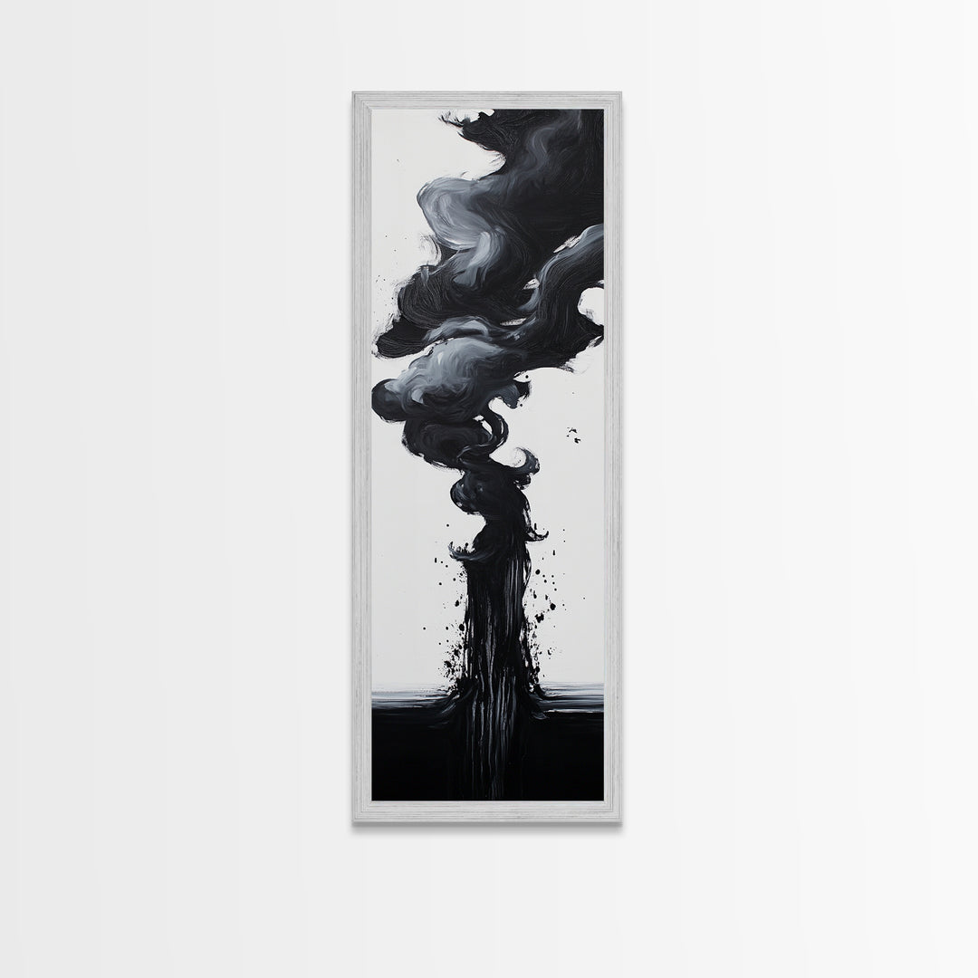 Smoke Abstract Art Canvas Print Black White Contemporary Modern Home Decor Moody Wall Art Vertical Long Narrow Artwork