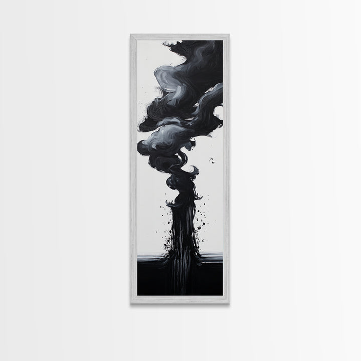 Smoke Abstract Art Canvas Print Black White Contemporary Modern Home Decor Moody Wall Art Vertical Long Narrow Artwork