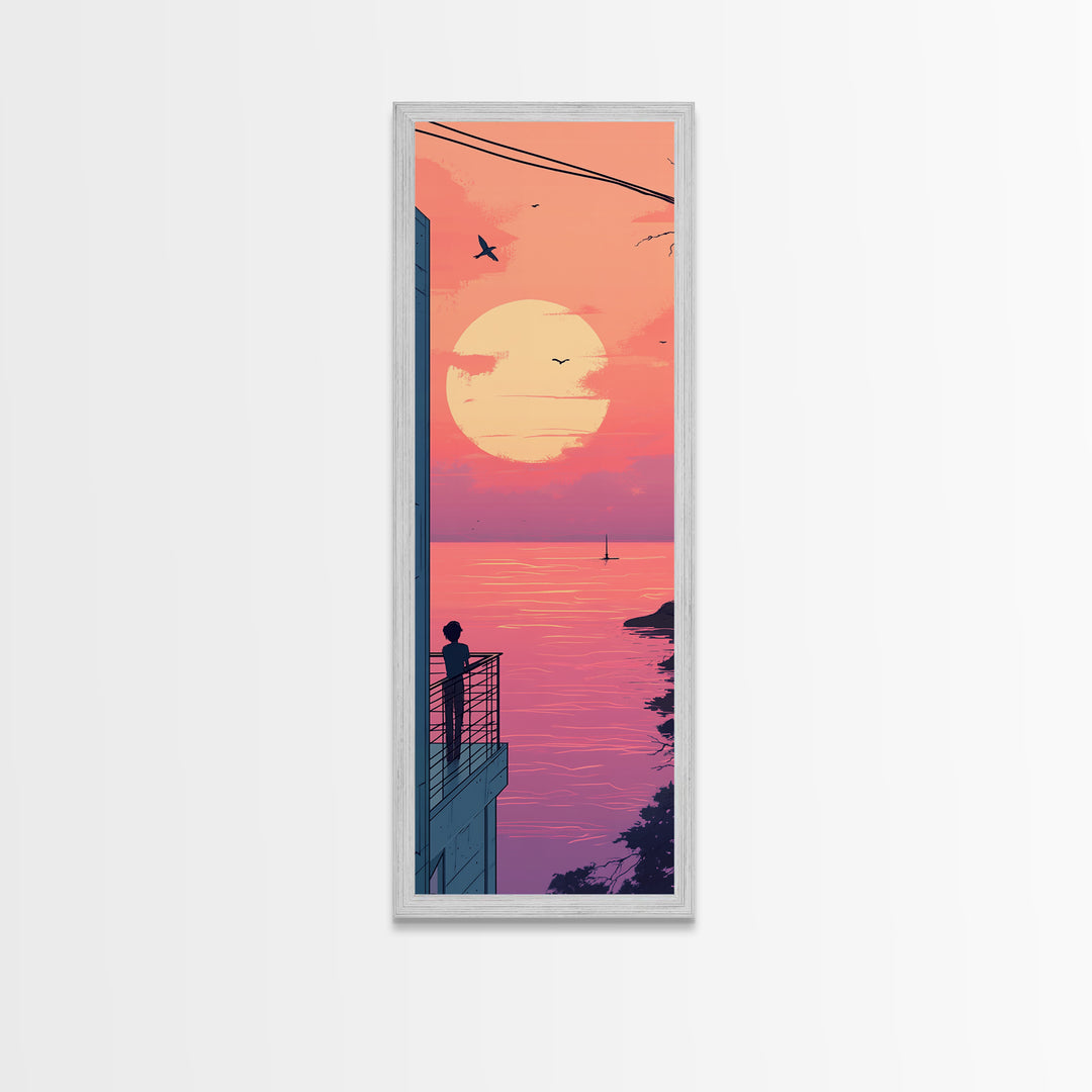 Pastel Sunset Balcony Canvas Print Pink Orange Wall Art Coastal Cowgirl Art Bedroom or Living Room Farmhouse Decor Unique Piece