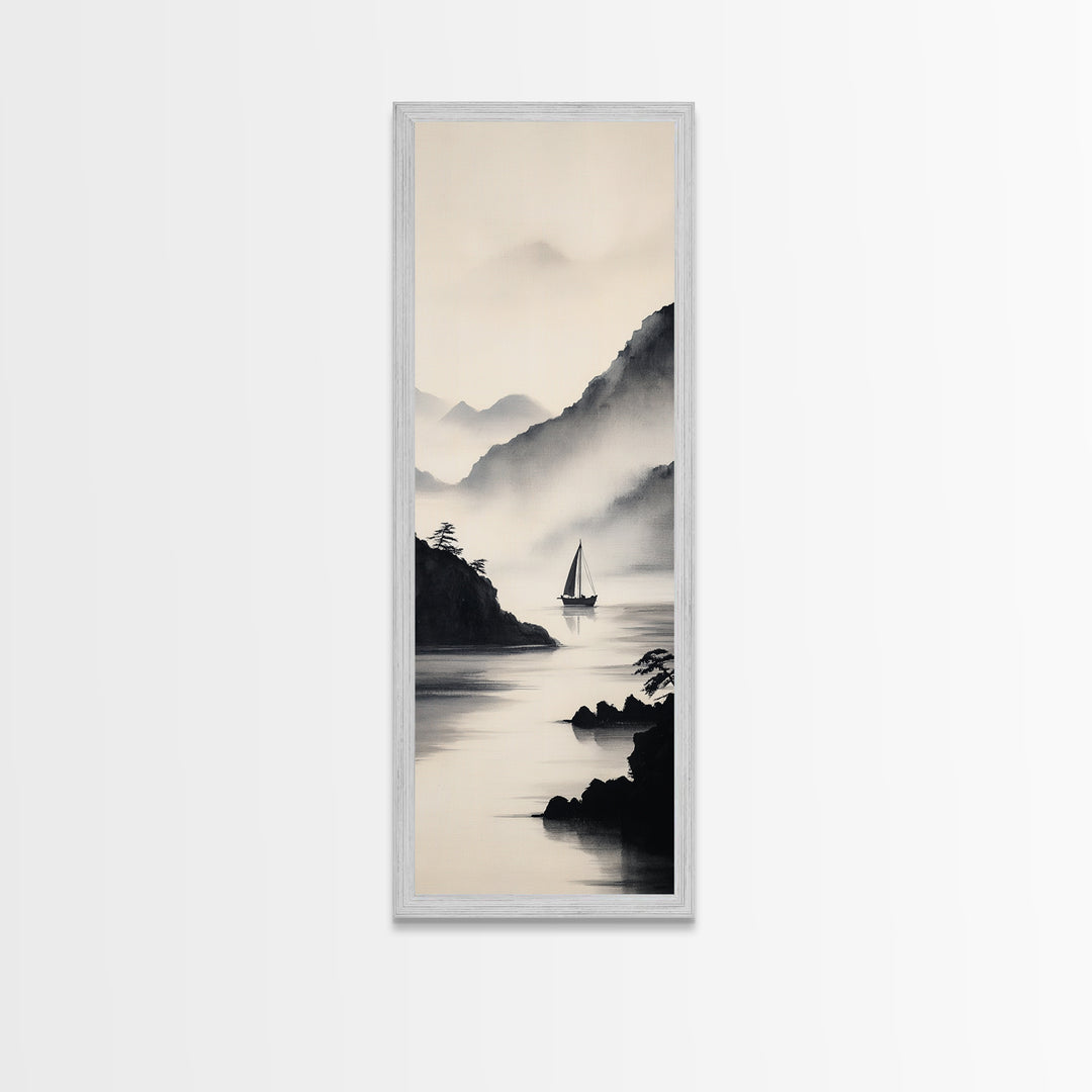 Sailboat Reflection Framed Canvas Print Nautical Painting Coastal Decor Minimalist Art Seascape Wall Art Bedroom or Living Room Piece