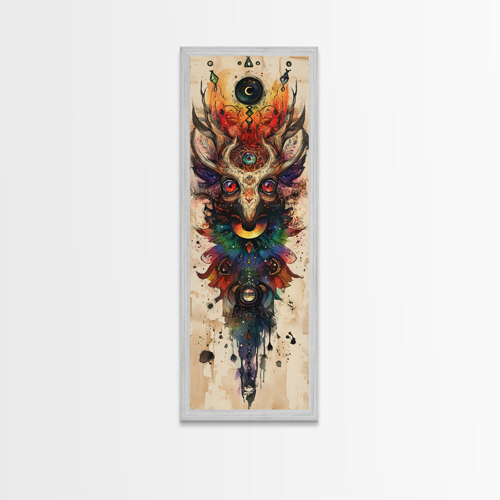 Enchanted Deer Canvas Print Featuring Sacred Geometry, Vibrant Color Palette, Boho Art And Ideal Living Room Rustic Wall Decor