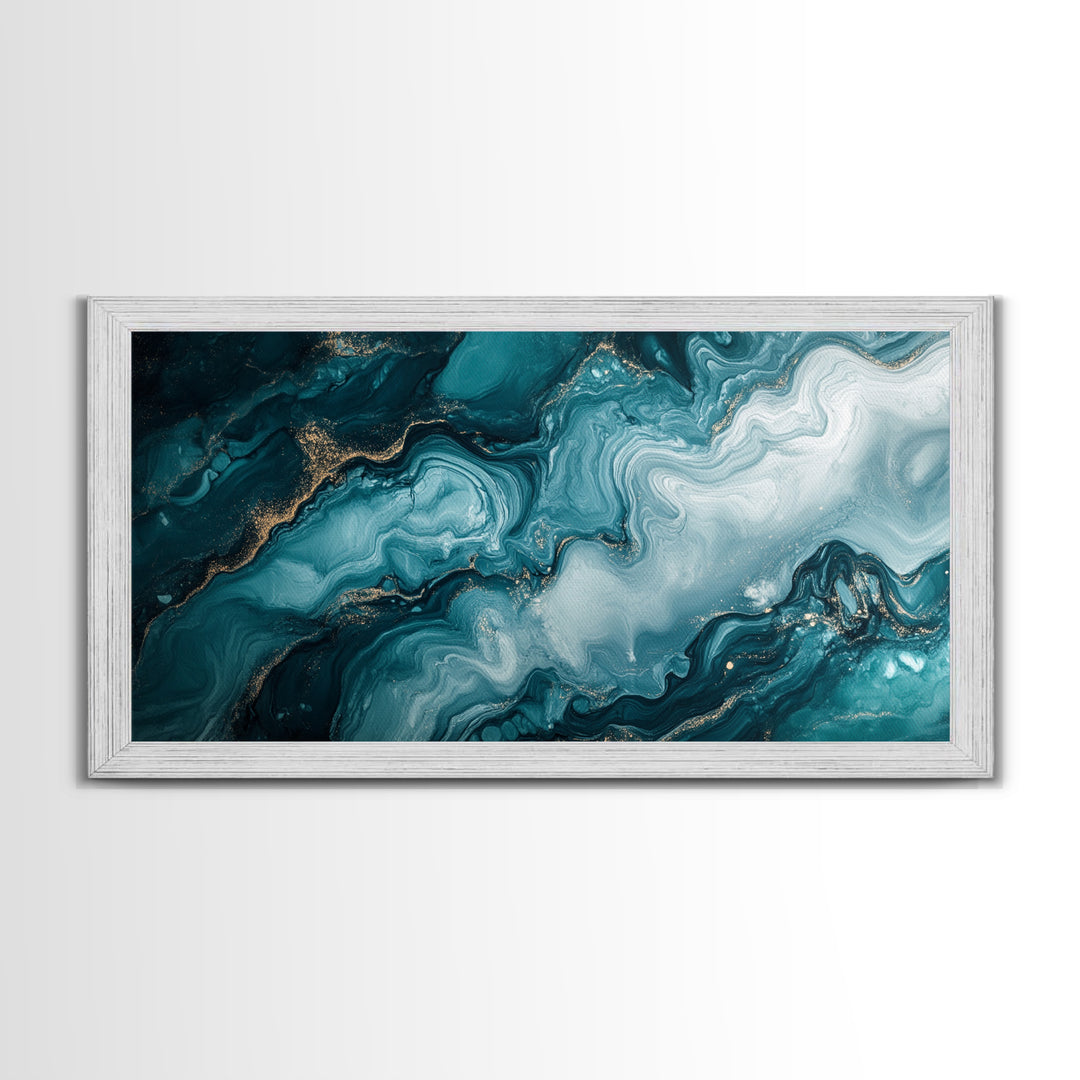 Abstract Teal Fluid Art Canvas Print, Coastal Wall Art, Teal Wall Art, Nautical Decor, Moody Art, Coastal Decor, Living Room Art, Gift Idea