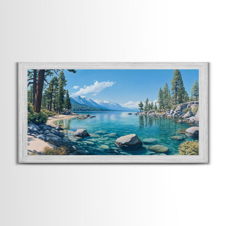 Crystal Clear Lake Canvas Print Lake Tahoe Art Coastal Landscape Artwork Bedroom Decor Horizontal Wall Art Nature Painting Original