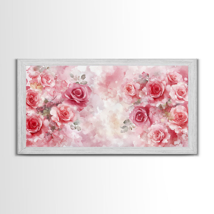 Romantic Rose Painting Framed Canvas Print Featuring Rose Painting and Pink Wall Art Botanical Prints Rustic Art Living Room Decor