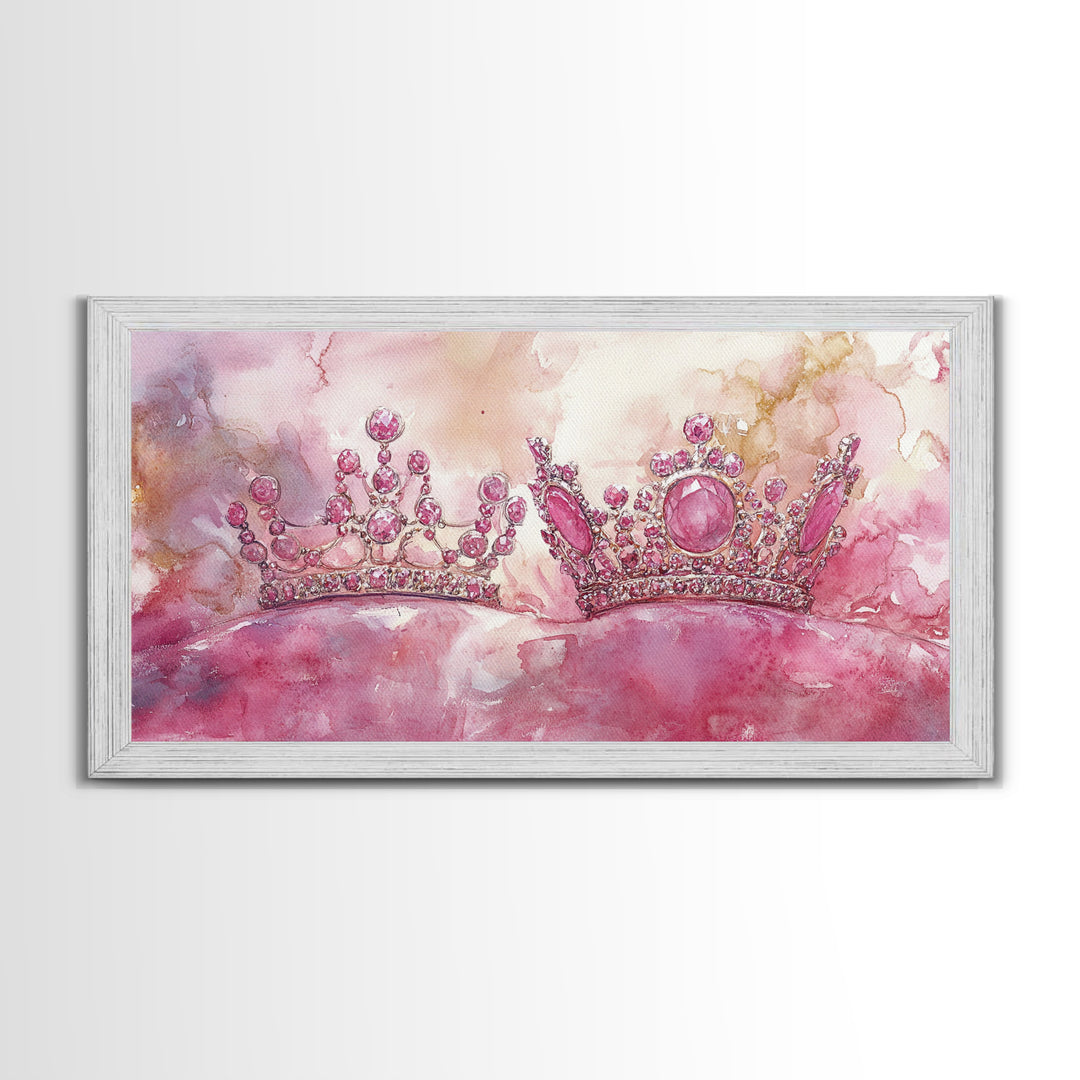 Royal Crown Canvas Print, Pink Jewel Artwork, Glamorous Feminine Style, Bedroom Wall Decor, Princess Themed Whimsical Art Gift Idea
