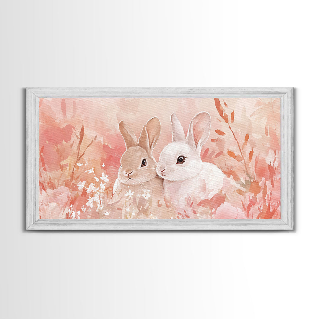 Bunny Art Canvas Print Pastel Wall Art Whimsical Easter Decor Animal Lovers Gift Idea Cottagecore Living Room Art Soft Aesthetic