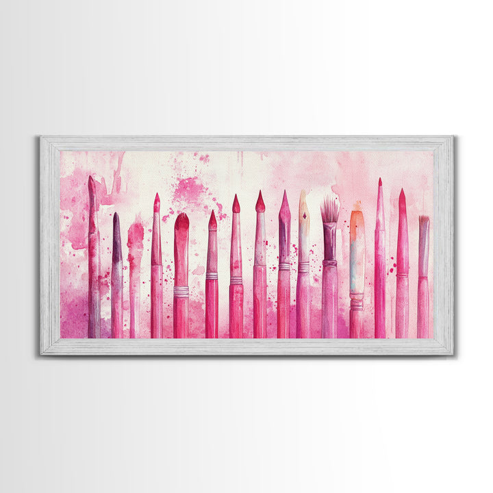 Artistic Brushes Canvas Print Pink Abstract Art Tools Studio Decor Light Pink Wall Art Boho Minimalist Wabi Sabi Artist Gift Idea