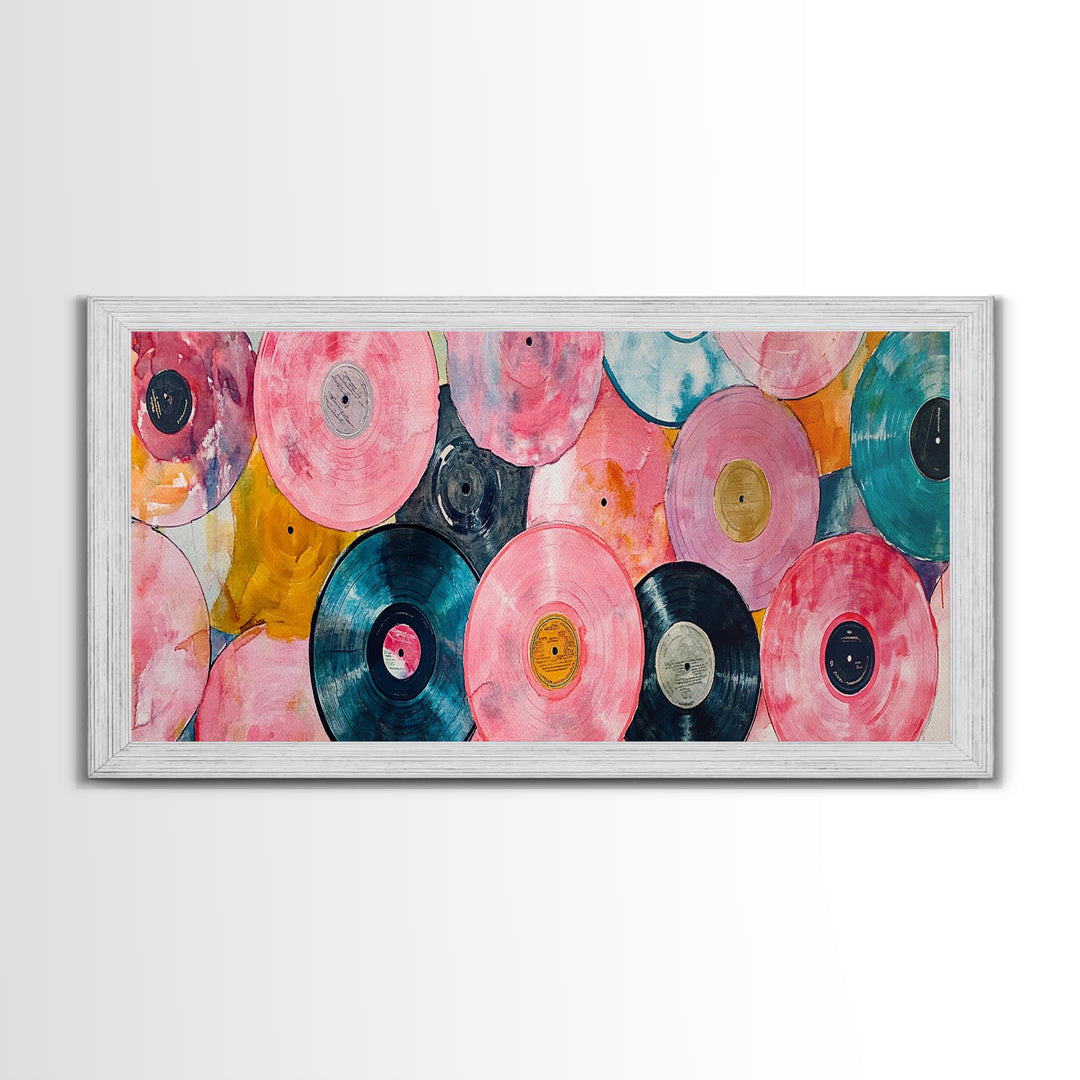 Retro Vinyl Records Canvas Print Lofi Art Chicano Wall Art Skinny Wall Art Living Room Decor Music Gift Idea Bedroom Art