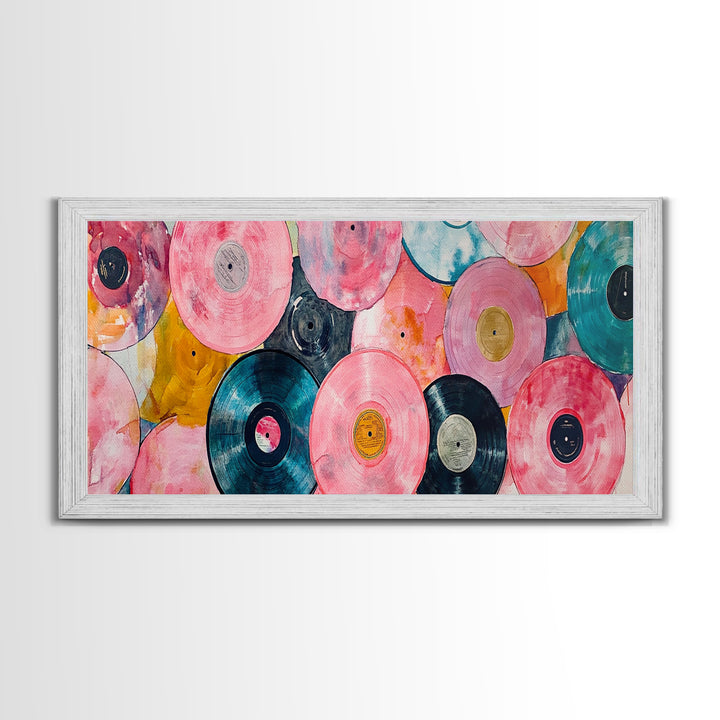 Retro Vinyl Records Canvas Print Lofi Art Chicano Wall Art Skinny Wall Art Living Room Decor Music Gift Idea Bedroom Art