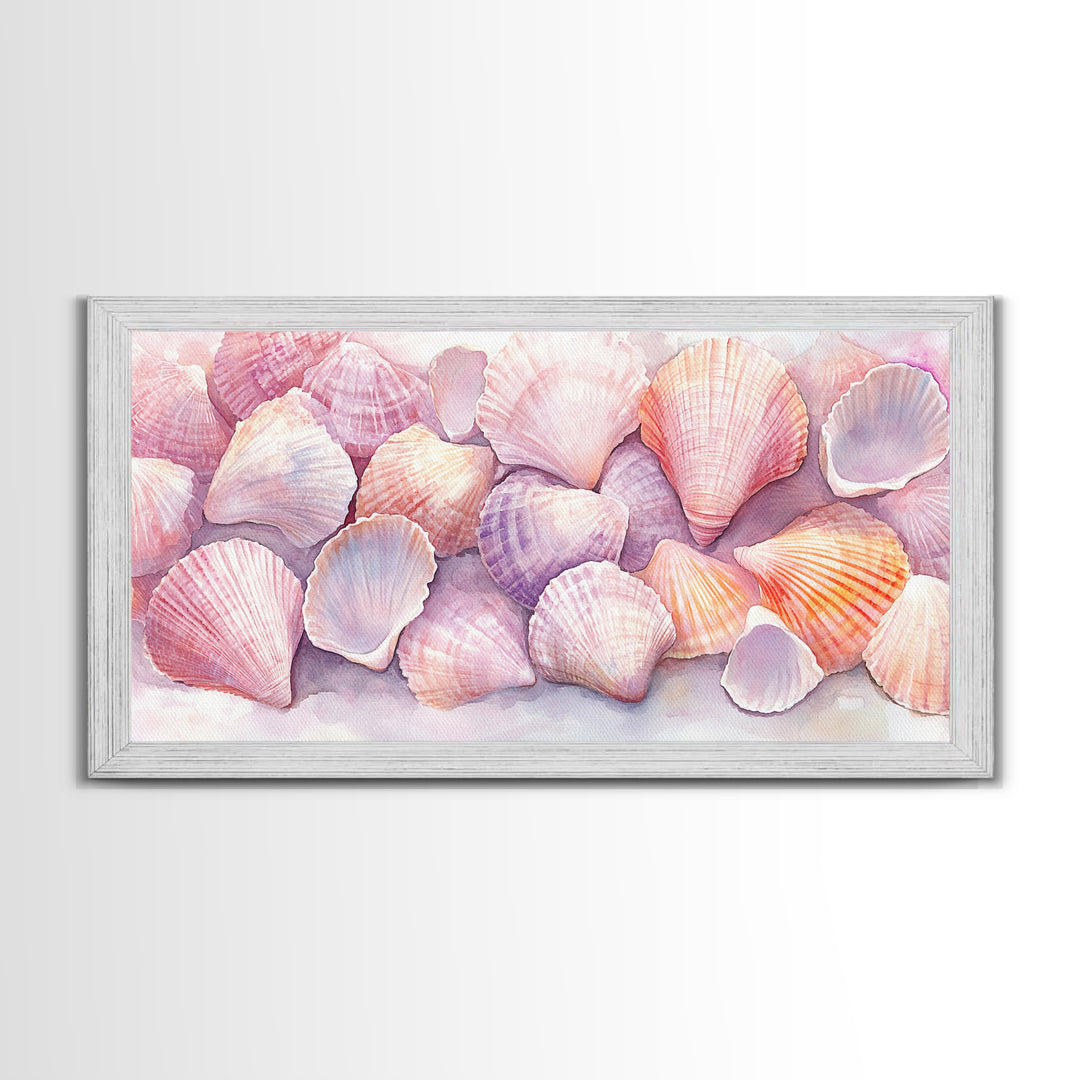 Coastal Seashell Canvas Print, Nautical Wall Art, Coastal Decor, Rustic Beach Art, Light Pink Shell Painting, Coastal Landscape Art Gift