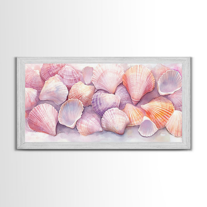 Coastal Seashell Canvas Print, Nautical Wall Art, Coastal Decor, Rustic Beach Art, Light Pink Shell Painting, Coastal Landscape Art Gift