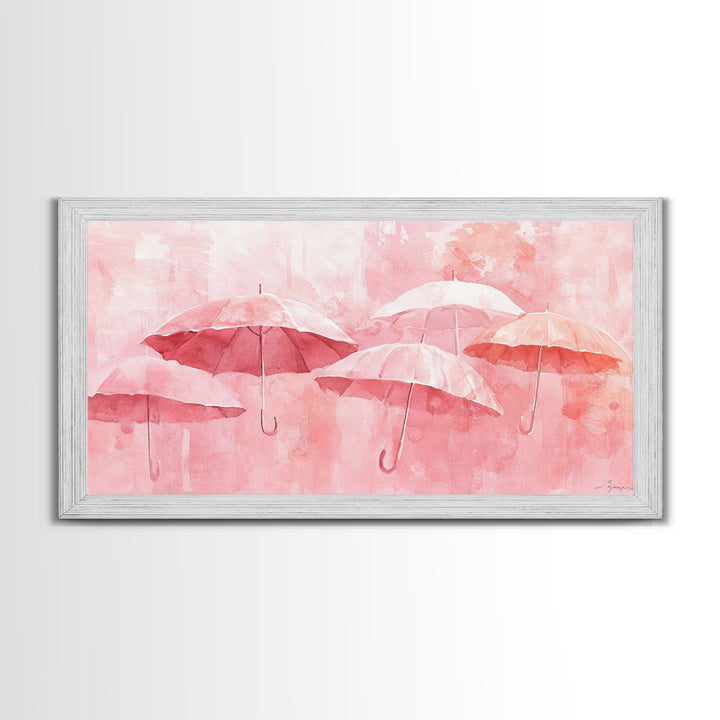 Umbrella Art Canvas Print, Light Pink Wall Art, Minimalist Decor Piece, Coastal Cowgirl Home Accent, Whimsical Abstract Art Gift Idea