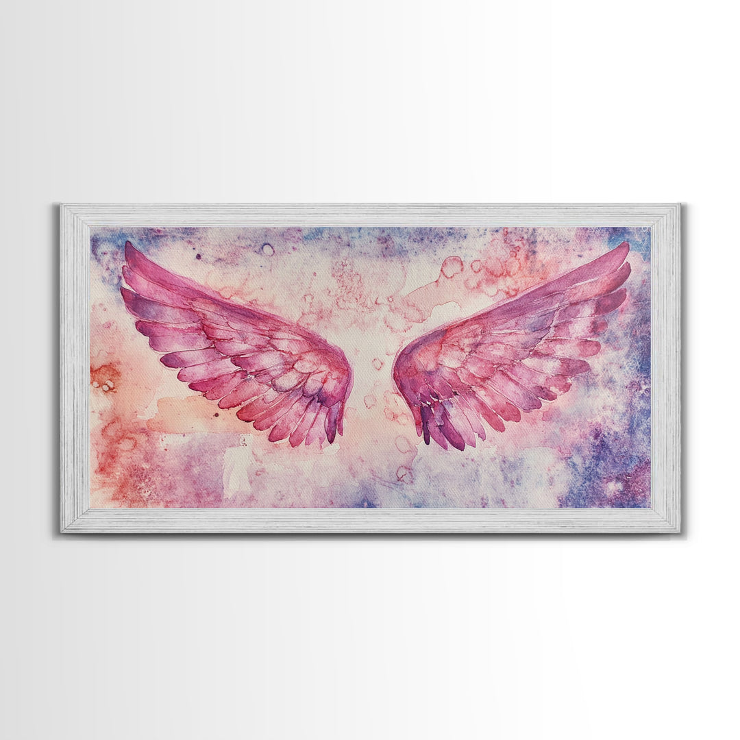 Angel Wings Canvas Print Dark Angels Wall Art Pink Abstract Art Light Pink Wall Art Moody Artwork Whimsical Art Bedroom Decor