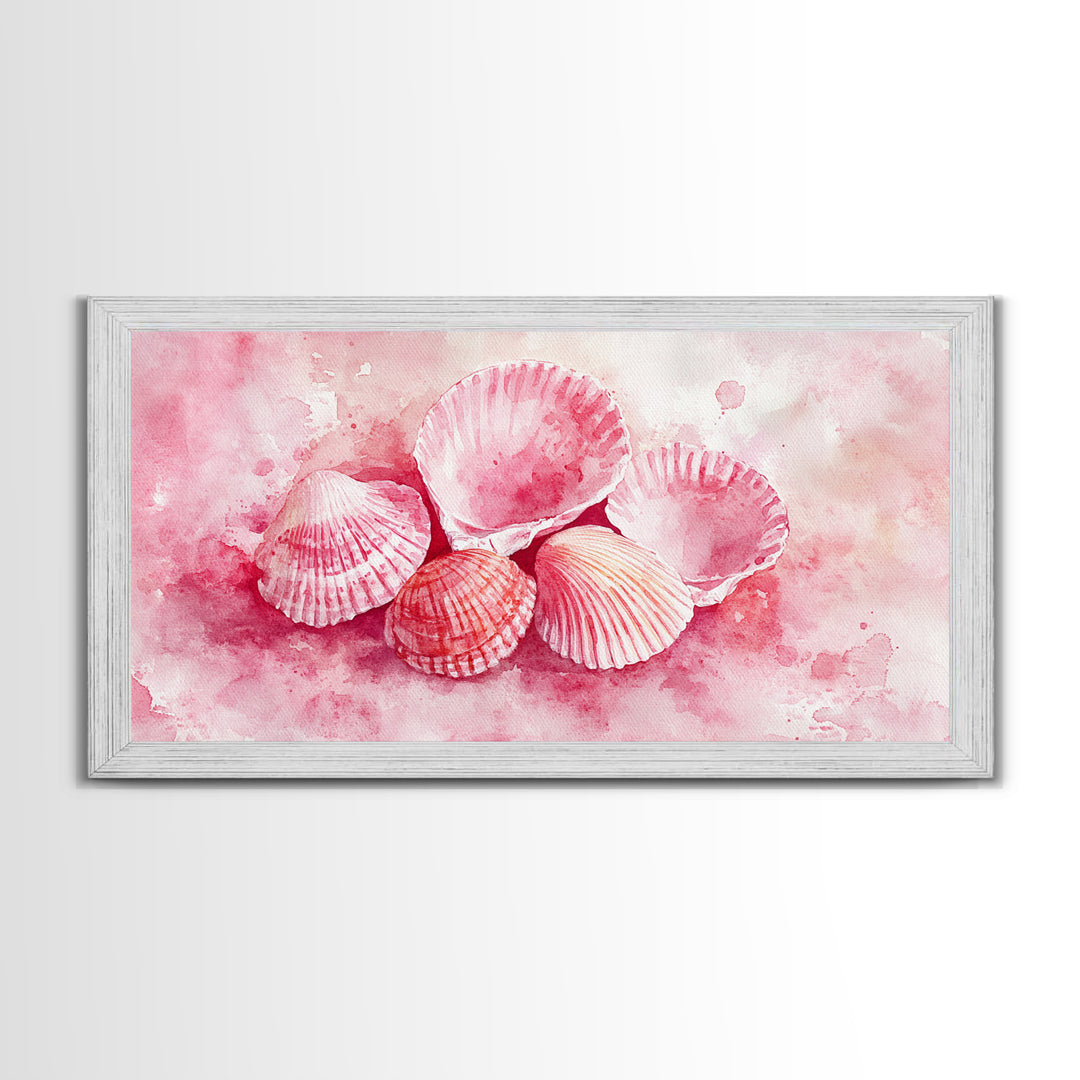 Coastal Shell Canvas Print | Pink Coastal Cowgirl Wall Art | Nautical Inspired Decor | Beach Themed Framed Artwork | Living Room Art