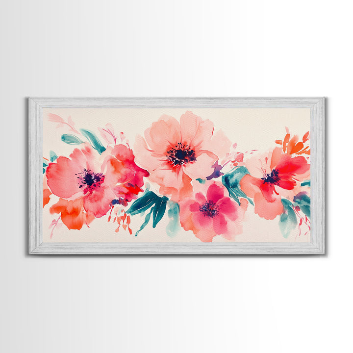 Bright Wildflower Canvas Print | Pink Orange Botanical Art | Nature Inspired Wall Decor | Living Room Framed Artwork | Unique Gift Idea