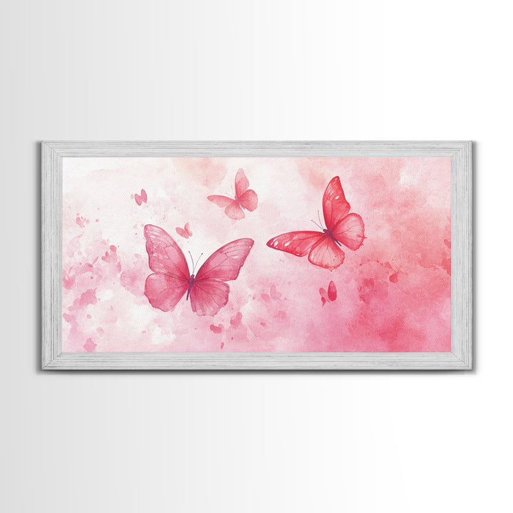 Pink Butterflies Canvas Print, Whimsical Art, Light Pink Wall Art, Feminine and Romantic Decor, Bedroom or Living Room Gift Idea