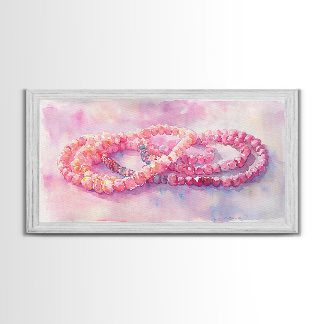 Pink Beaded Necklace Canvas Print | Romantic Jewelry Wall Art | Feminine Framed Canvas Print | Gift Idea for Her | Light Pink Decor