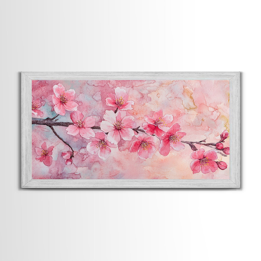 Cherry Blossom Branch Canvas Print | Cherry Blossom Painting, Light Pink Wall Art, Nature-Inspired Decor, Botanical Prints, Bedroom Art