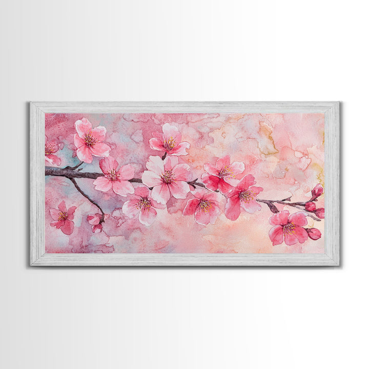 Cherry Blossom Branch Canvas Print | Cherry Blossom Painting, Light Pink Wall Art, Nature-Inspired Decor, Botanical Prints, Bedroom Art