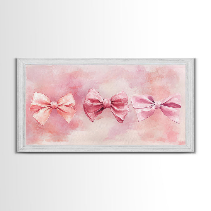 Bow Tie Trio Painting with Pink Orange Wall Art Aesthetic Framed Canvas Print, Whimsical Art Bedroom or Living Room Decor