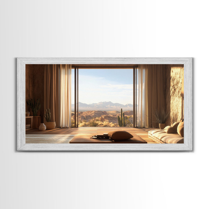 Canvas Print of Rustic Southwest Desert Scene with Cactus and Mountains, Southwest Home Decor, Rustic Living Room Wall Art