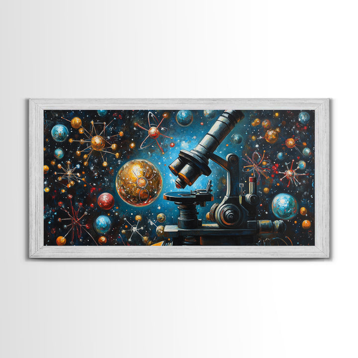 Astronomy Science Art Canvas Print, Microscope Cosmos Molecular Wall Art, Horizontal Living Room Decor, Unique Gift Idea Him Her