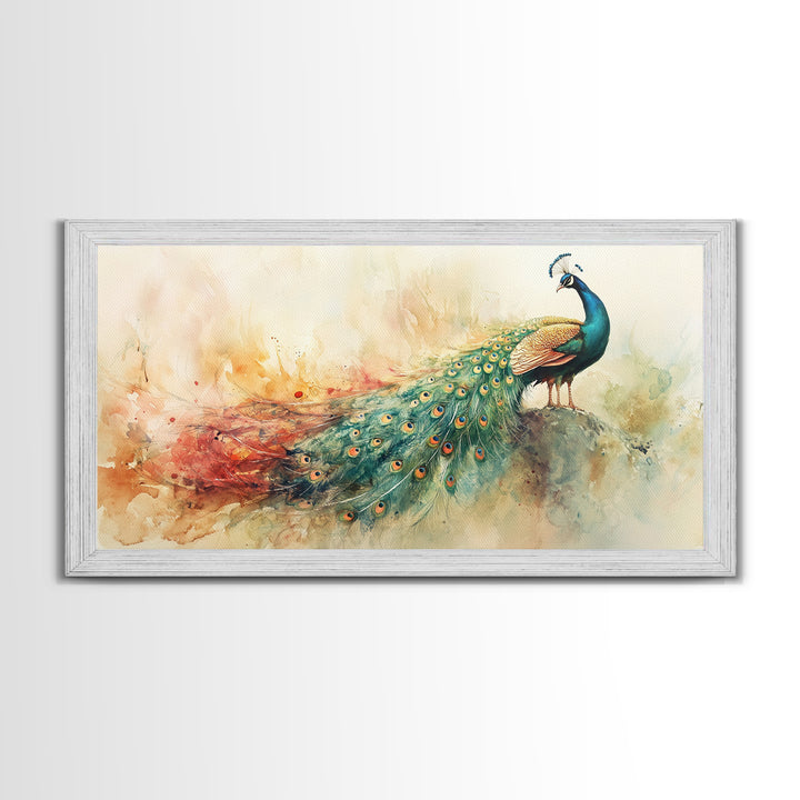 Elegant Peacock Wall Art Canvas Print, Colorful Wildlife Painting, Moody Therapy Art, Unique Bedroom Decor Gift Idea, Botanical Prints