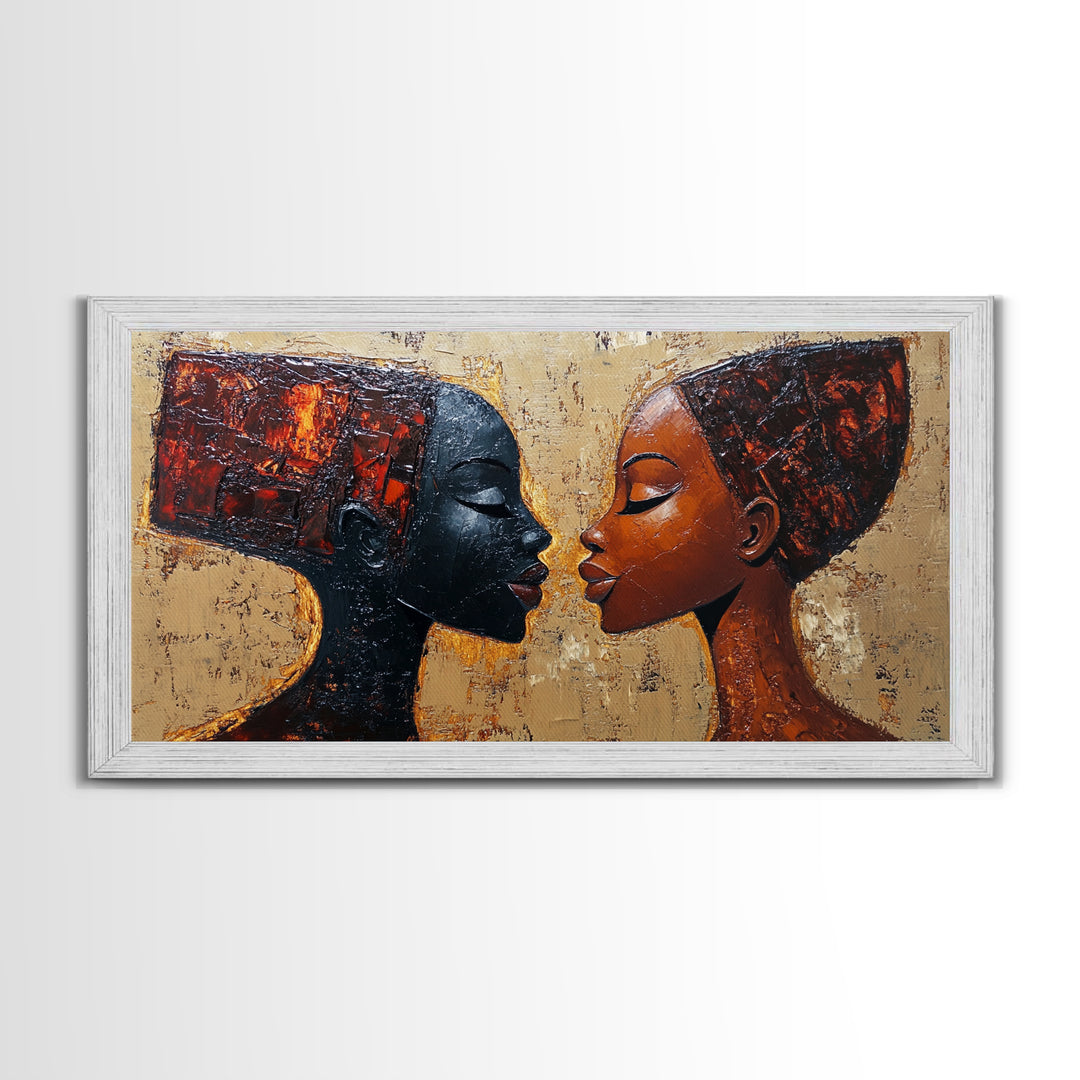 Bold African Women Framed Canvas Print, Afrocentric Art Wall Decor, Moody Bedroom Art, Unique Living Room Art Gift Idea