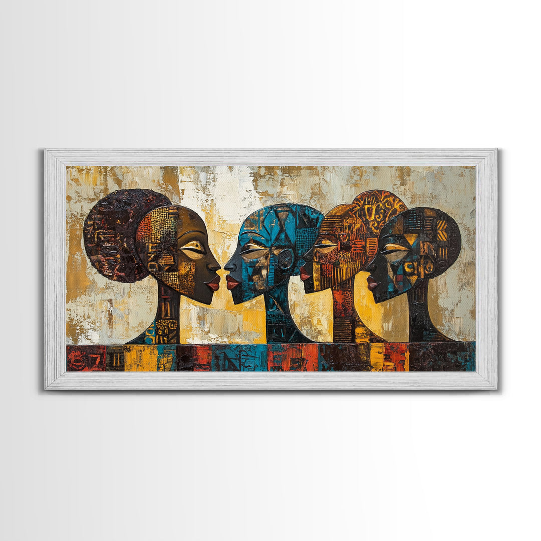 Afrocentric Geometric Art Framed Canvas Print, African Wall Decor, Bold Living Room Art, Unique Therapy Gift Idea Him Her