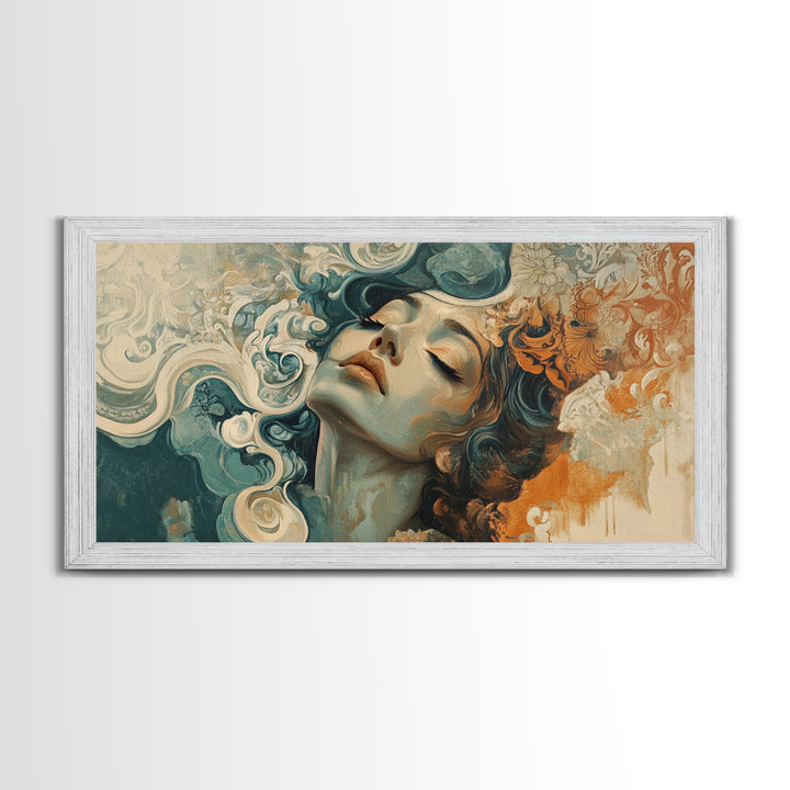 Art Nouveau Framed Canvas Print Featuring Goddess Art and Botanical Prints Beautiful Feminine Inspired Bedroom or Guest Room Art