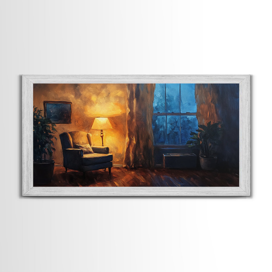 Cozy Armchair Framed Canvas Print, Rustic Living Room Art, Moody Interior Wall Art, Farmhouse Above Sofa Decor, Gift Idea For Him