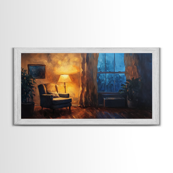 Cozy Armchair Framed Canvas Print, Rustic Living Room Art, Moody Interior Wall Art, Farmhouse Above Sofa Decor, Gift Idea For Him