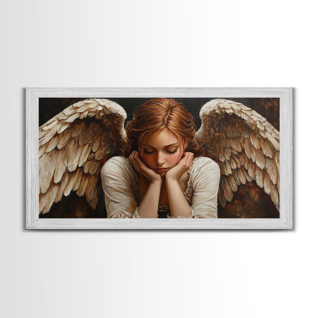Angelic Beauty Portrait Framed Canvas Print Featuring Angel Art Prints and Moody Art Ideal Bedroom Wall Art or Guest Room Art