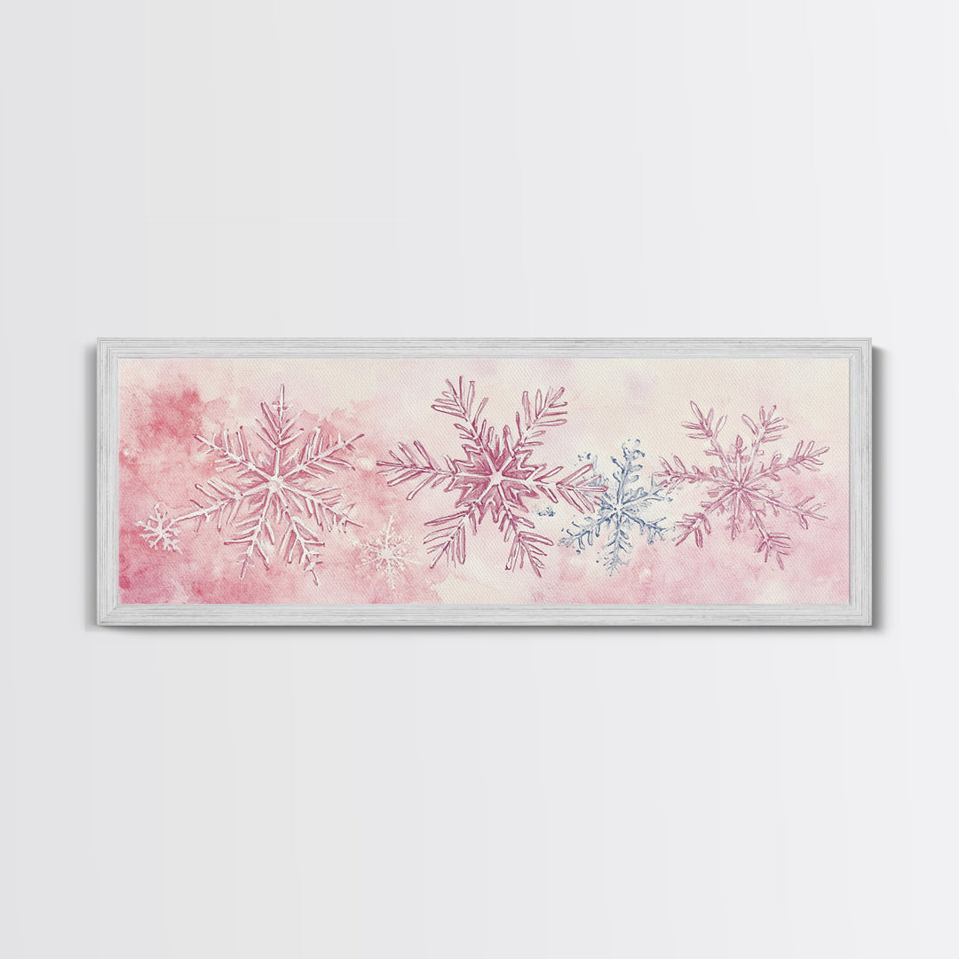 Hand-Painted Snowflake Art Canvas Print, Christmas Rustic Winter Wall Decor, Light Pink Abstract Artwork, Cozy Living Room Art Gift