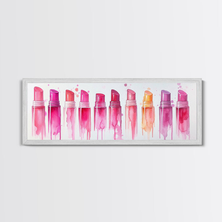Vibrant Lipstick Shades Canvas Print, Pink Makeup Wall Art, Feminine Bedroom Decor, Whimsical Beauty Room Artwork Gift Idea