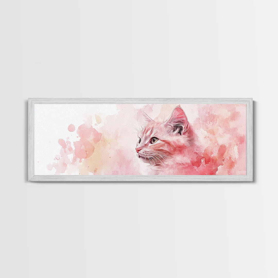 Cat Portrait Canvas Print with Pink Abstract Background, Light Pink Wall Art Perfect Gift Idea, Rustic Decor for Animal Lovers