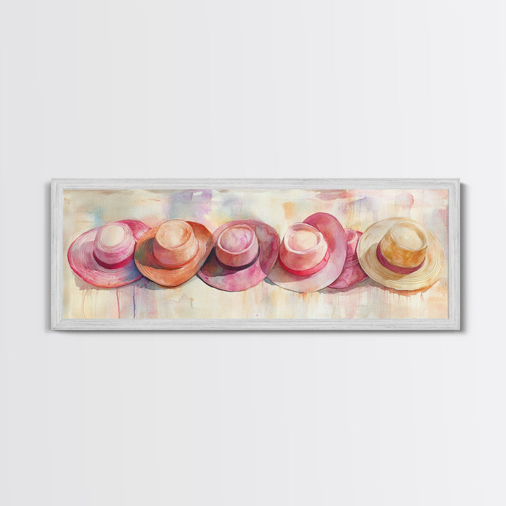 Pink Hats Wall Art Canvas Print Pearlescent Elements, Minimalist Abstract Artwork, Perfect Addition to Feminine Rustic Decor