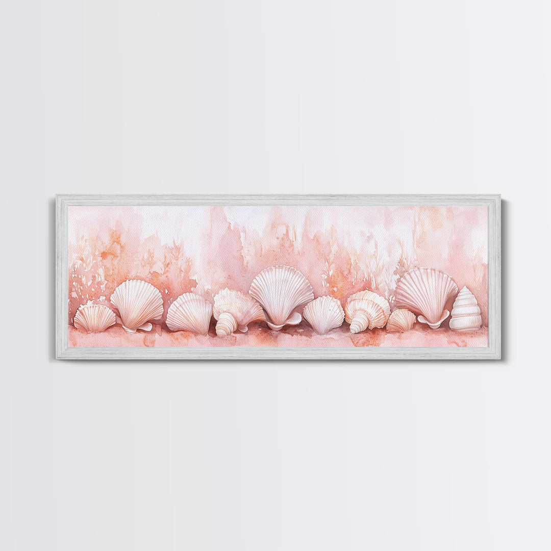 Coastal Shell Art Canvas Print Featuring Light Pink and Orange Pastel Hues, Beach House Decor, Nautical Wall Art for Living Room