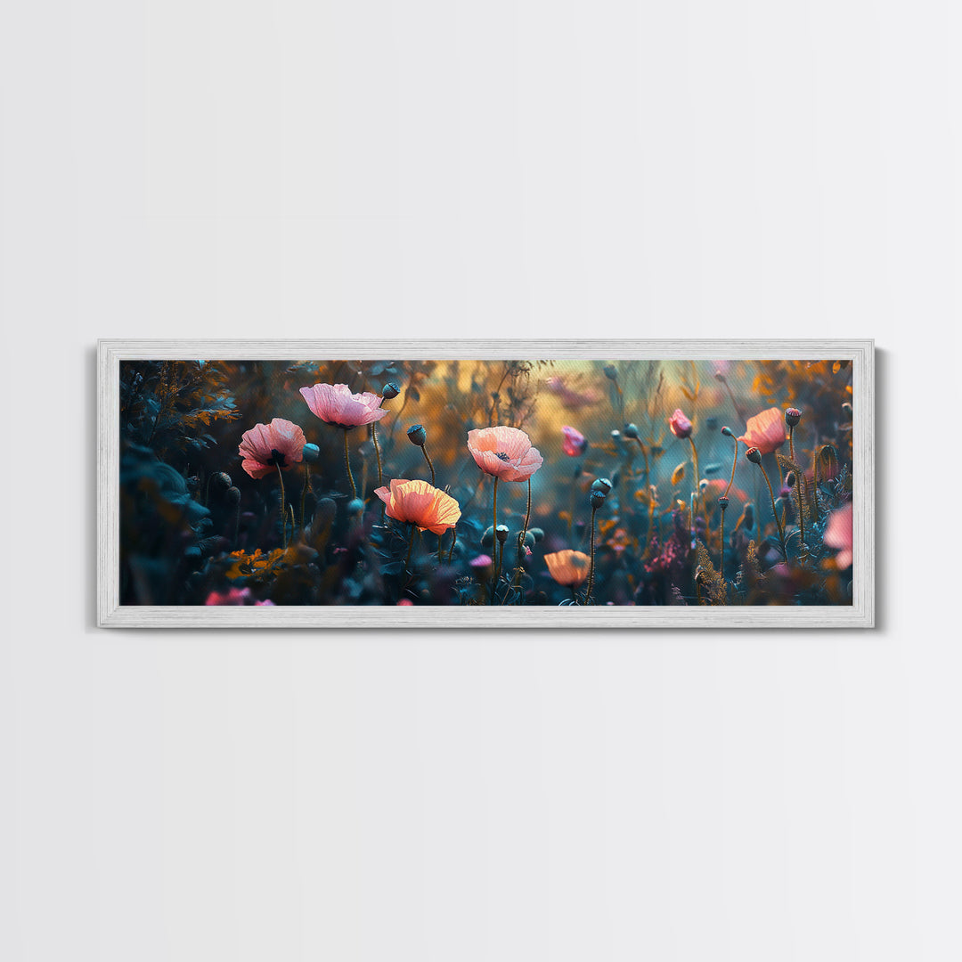 Twilight Wildflower Canvas Print Moody Art Poppy Painting Botanical Wall Art Whimsical Living Room Autumn Rustic Floral Decor