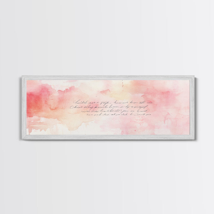 Romantic Calligraphy Canvas Print with Pink Abstract Art, Minimalist Wabi Sabi Aesthetic, Bedroom or Living Room Horizontal Wall Art