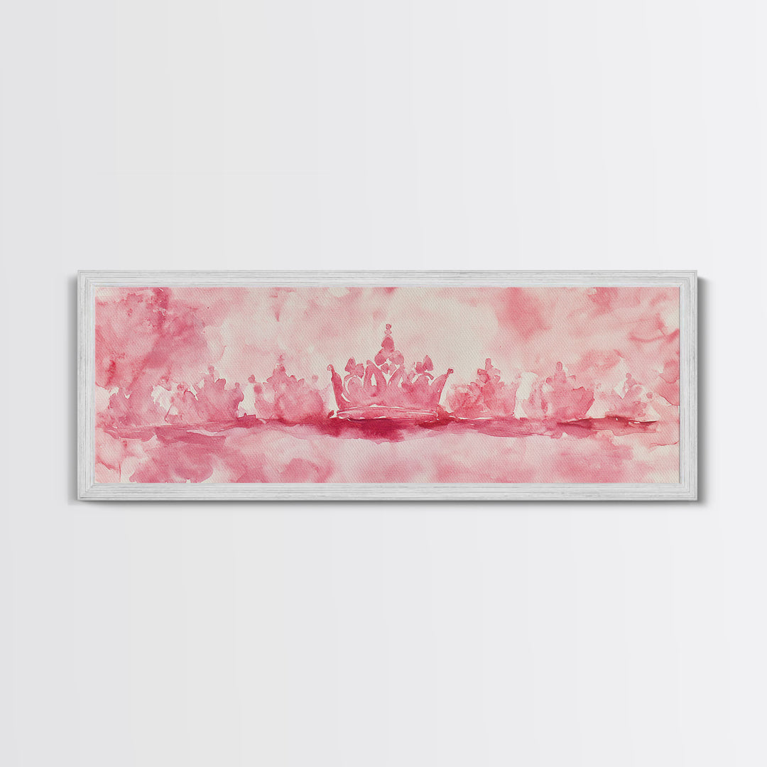 Pink Crown Canvas Print Minimalist Art Abstract Pink Wall Art Light Pink Bedroom Decor Princess Aesthetic Whimsical Art Wall Art