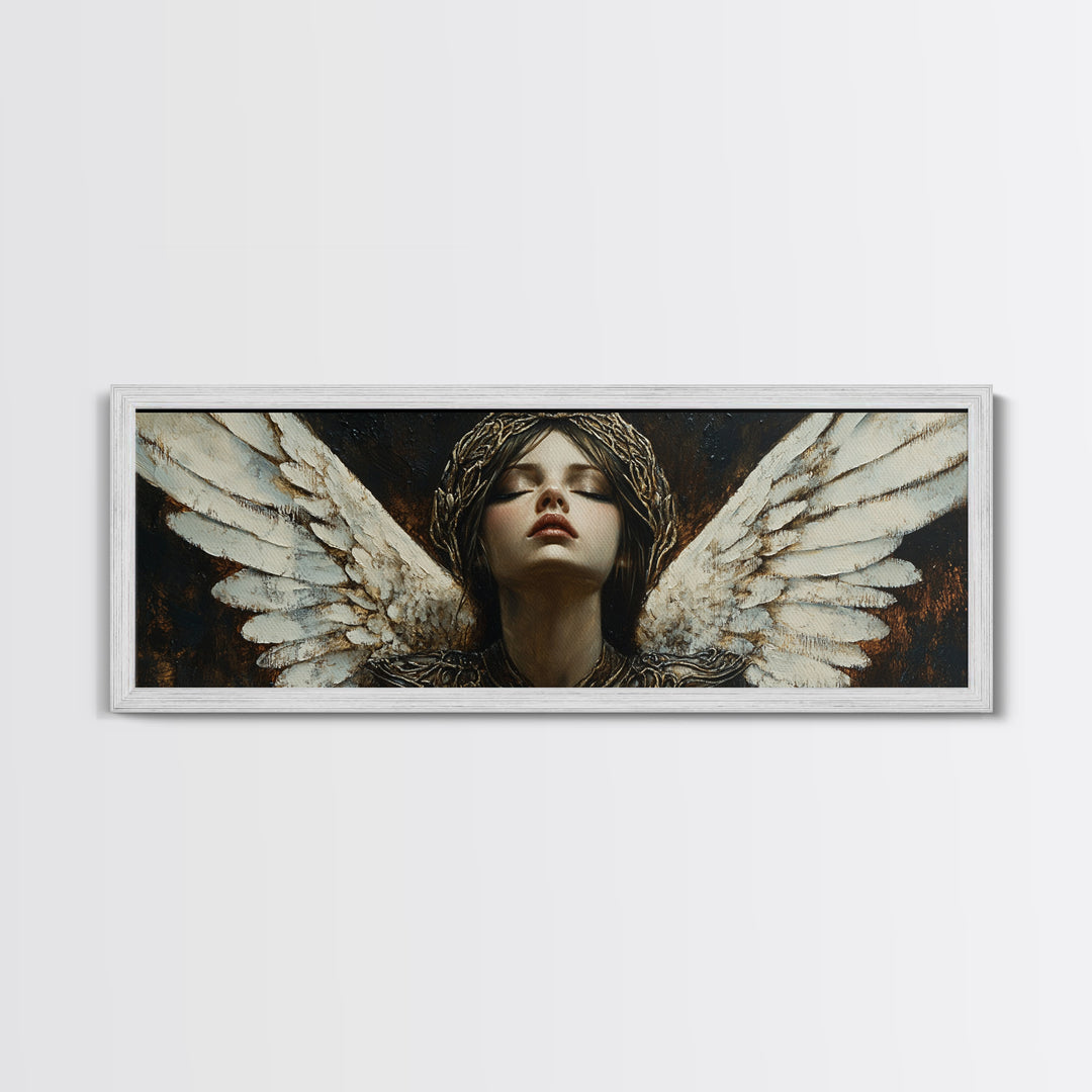 Angelic Portrait Canvas Print Goddess Art Print Dark Angels Wall Art Elegant Bedroom Decor Moody Painting Original Living Room Art