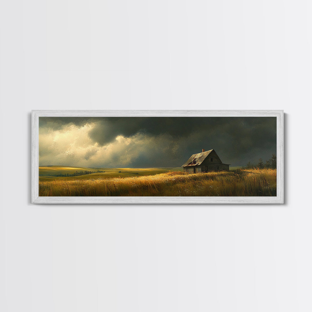 Abandoned Farmhouse Framed Canvas Print Rustic Landscape Art Smoky Mountain Painting Extra Wide Living Room Wall Autumn Decor