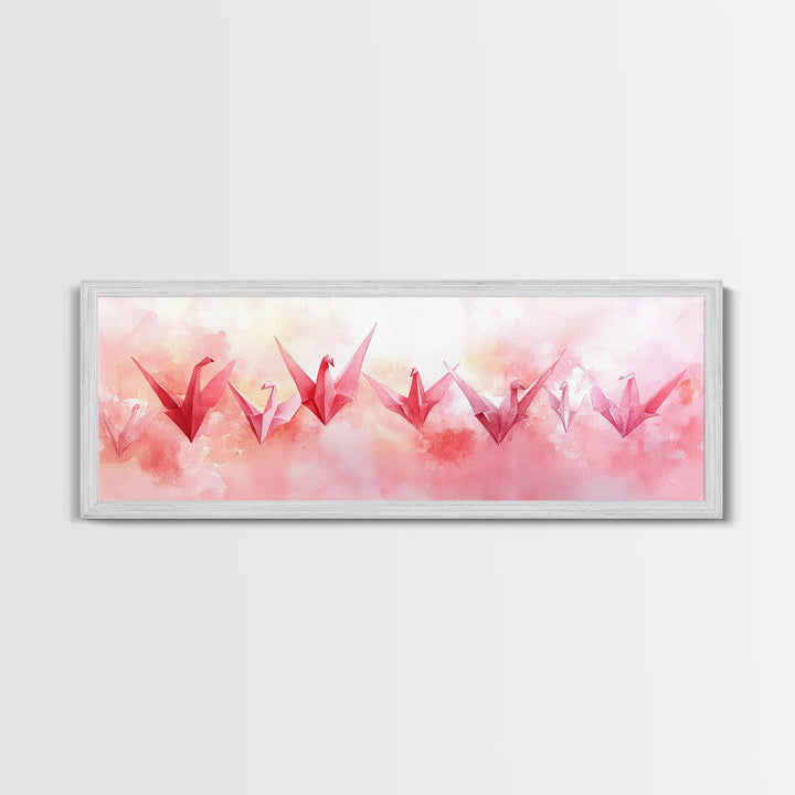 Origami Cranes Canvas Print Pink Wall Art Whimsical Decor Artistic Living Room Boho Minimalist Style Bedroom Gift Idea Artwork