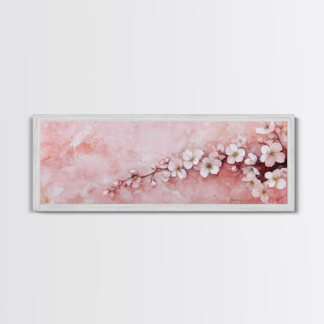 Cherry Blossom Branch Canvas Print, Light Pink Wall Art, Botanical Art, Bedroom Decor, Spring Floral Art, Rustic Wall Art