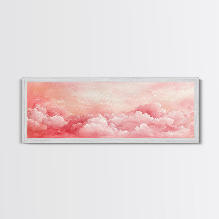 Pink Cloudscape Framed Canvas Print Light Pink Wall Art Above Sofa Horizontal Art Moody Sky Coastal Decor Gift Idea For Her Bedroom Art