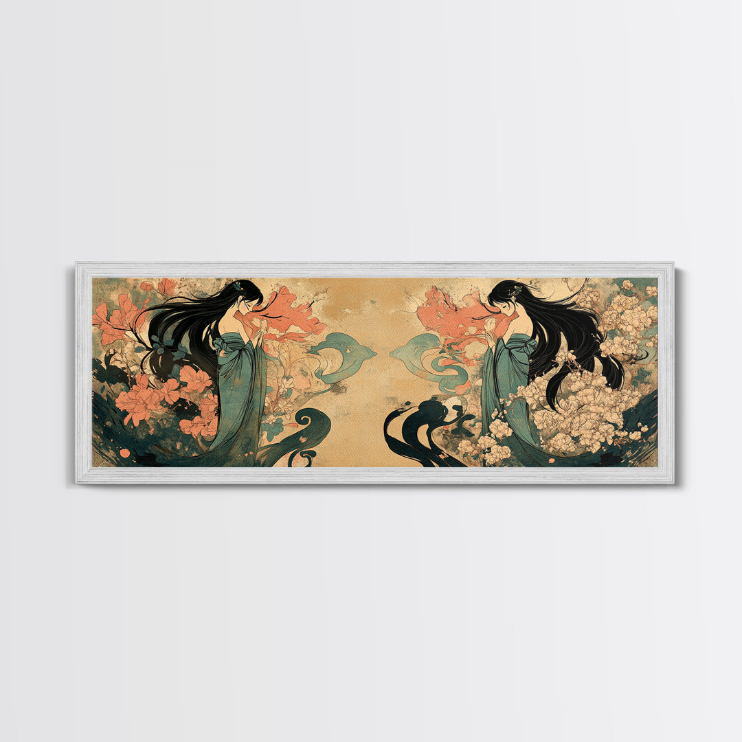 Art Nouveau Framed Canvas Print Goddess Art Print Feminine Boho Artwork Wildflower Wall Art Bedroom Artwork Guest Room Decor